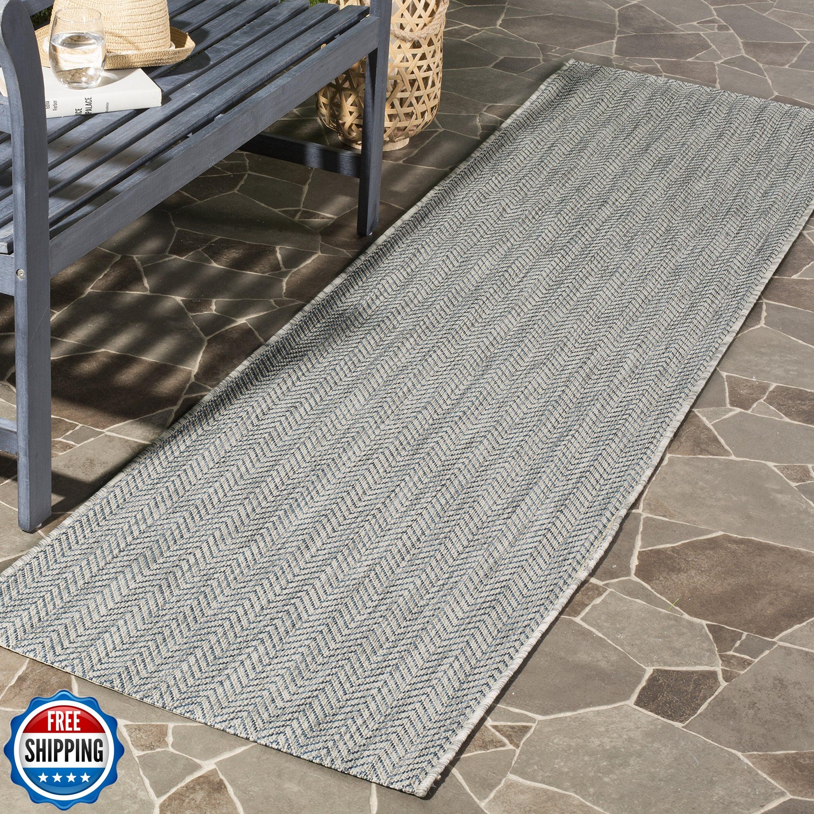 SAFAVIEH Courtyard Grey Navy Runner Rug 2x16 Non-Shedding