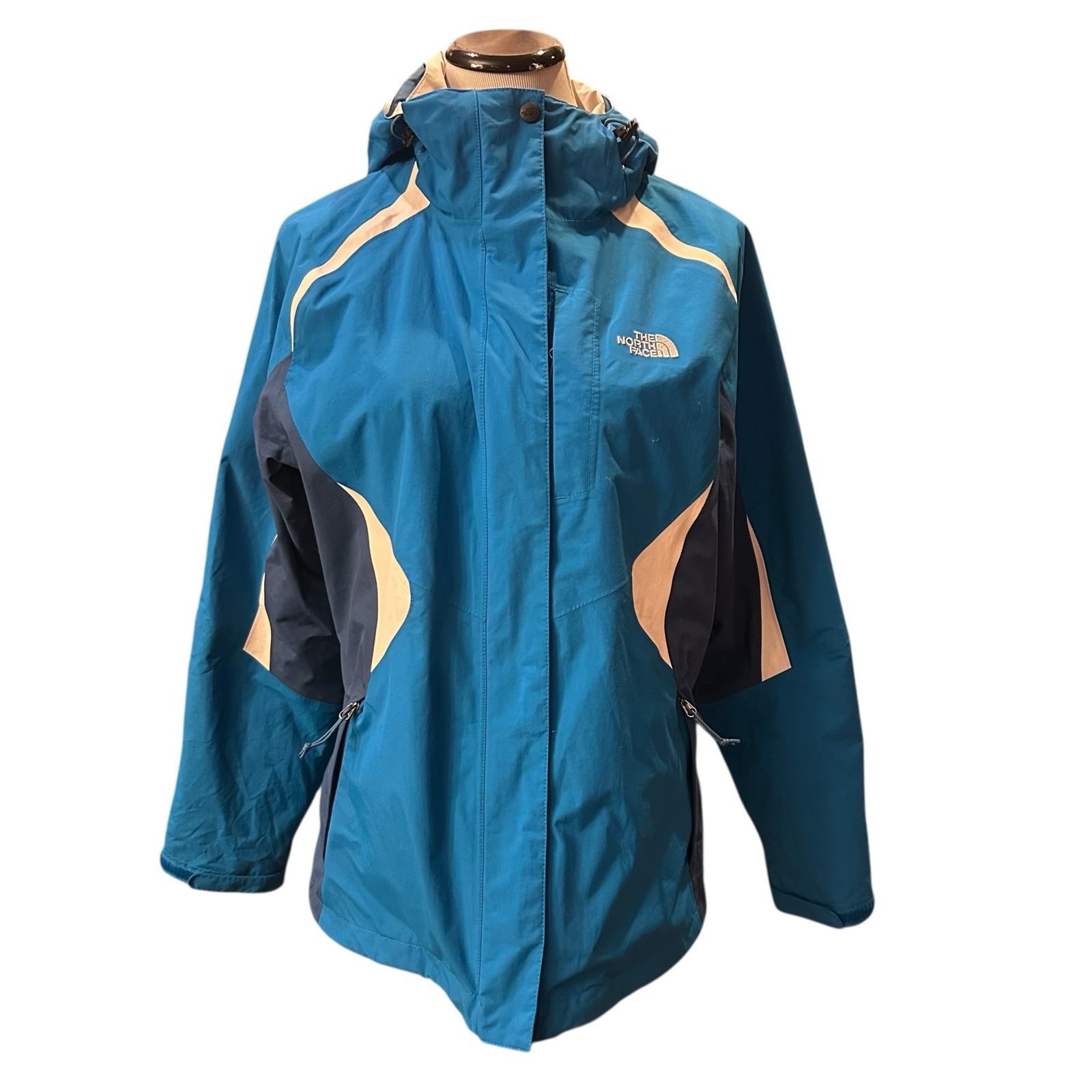 The North Face Blue Hyvent Tech Full Zip Jacket Hooded Womens Large Waterproof
