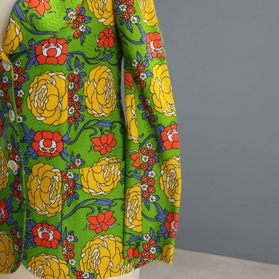 Veste Vintage Coton Imprimé à Fleurs Taille S des Années 1960 Originale - Photo 3/4