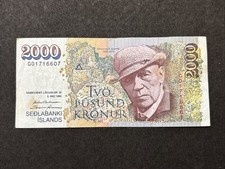 1986 Bank Of Iceland 2000 Kronur Banknote - Johannes Kjarval RARE