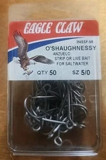 Eagle Claw Fishing Tackle Hook Stainless Oshaughnessy 50/Box 354SSF-5/0