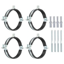 4 Pcs 4.3-4.6inch Heavy Duty Adjustable Split Ring Pipe Hanger, Silver/Black