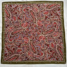 VTG Handkerchief Red Abstract Paisley Fantasy Flourish Pocket Square Cotton 19"