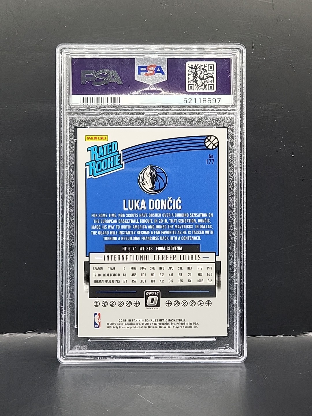 2018 PANINI DONRUSS OPTIC #177 LUKA DONCIC ROOKIE RC PSA 9 view 2