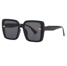 Black Square Sunglasses Gold M Detail Women's Black Tint
