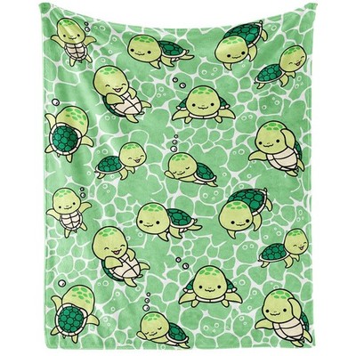 Sea Turtle Throw Blanket, 80'' x 60'' Flannel Cute Sea Turtles Themed Green Thr...