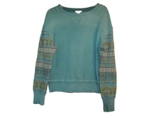 Sundance Catalog Size XS long sleeve turquoise embroidered sleeve sweatshirt top