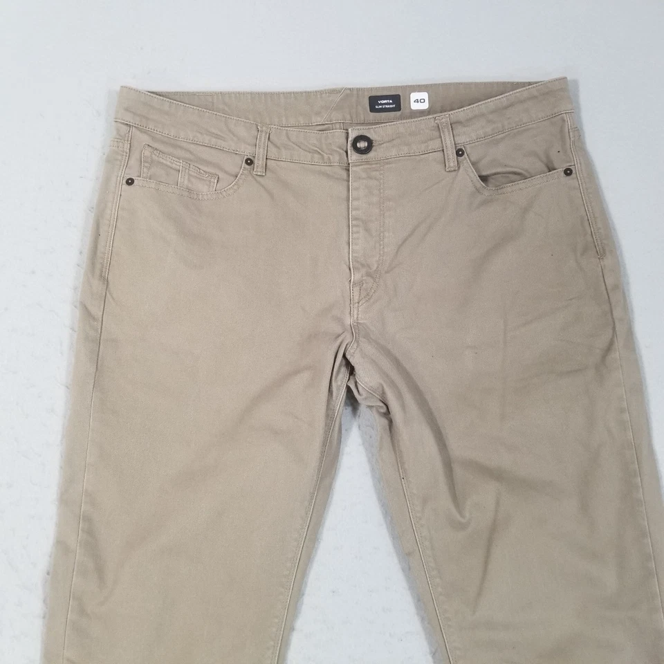 Volcom jeans men's 40 x 34 vorta regular fit straight Brown stretch denim pants - Image 2 of 4