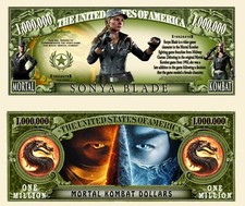 MORTAL KOMBAT SANYA BLADE MILLION DOLLAR BILL NOVELTY NOTE (2 Bills)