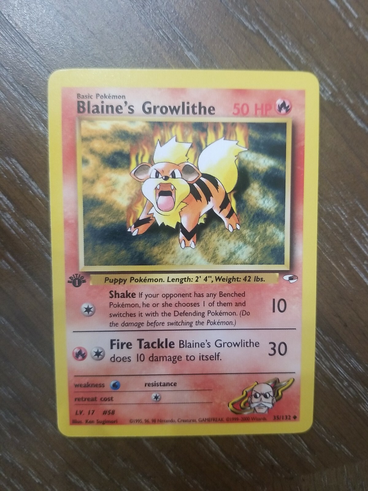 Blaine's Growlithe Gym Heroes No 35/132 1st Edition Near Mint to Mint 