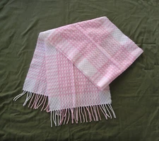 Scarf Pink with White check, fringed. Woven 100% Cashmere. Made in Scotland EUC