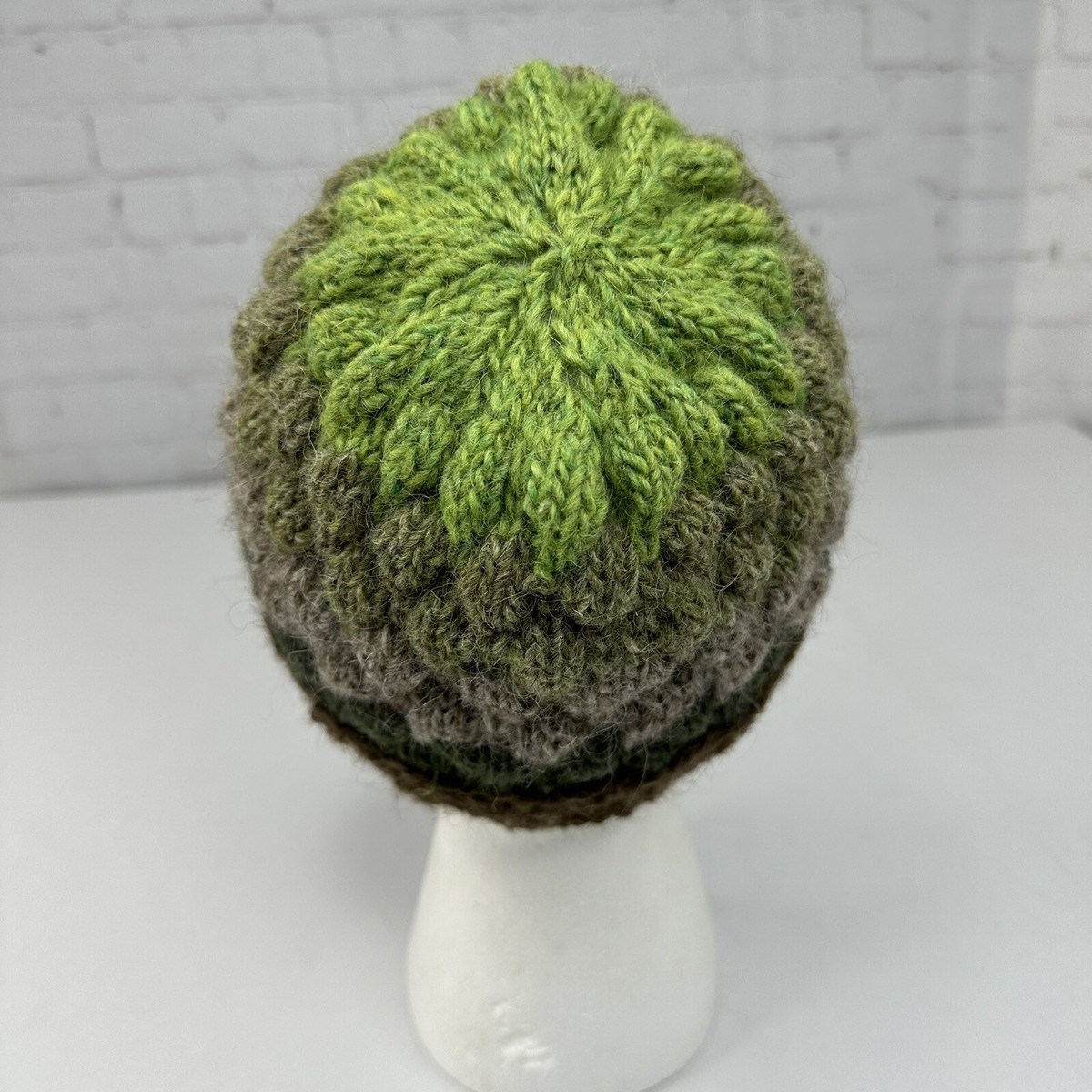 Handmade Wool Chunky‎ Knit Beanie Hat Earthy Green Brown Wool Blend Winter NEW Hand Knit Wool Striped Beanie Brown Earth Tones Chunky  main image 2
