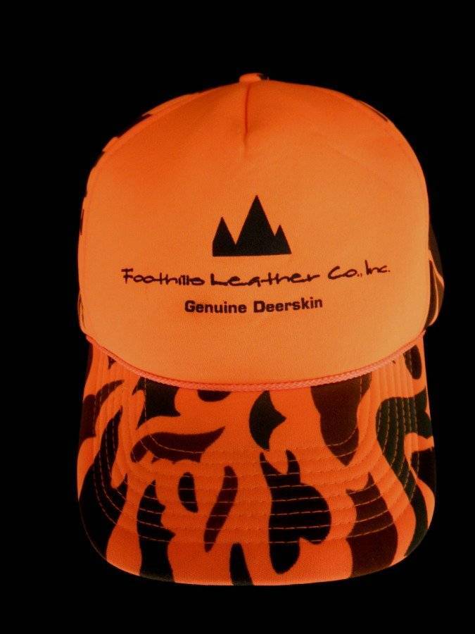 VTG Orange Camo Truckers Hunters Cap Foothills Leather Logo