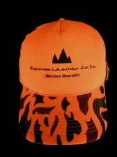 VTG Orange Camo Truckers Hunters Cap Foothills Leather Logo Snapback