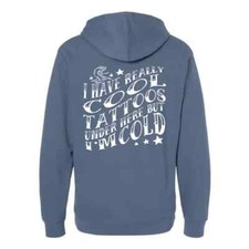 NEW InkAddict UNISEX TATTED & COLD Hoodie STORM BLUE SMALL-3XLARGE MADE IN USA