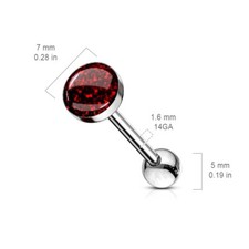 Red Glitter Tongue Bar * Sparkly 7mm Dome Top * 14G (1.6mm) 16mm Bar