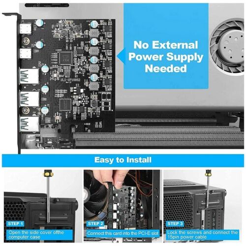 PCIe X4 To USB 3.2 Card USB Gen 2 with 20Gbps 5 Port (3 USB A +2 Type C) - Picture 5 of 7