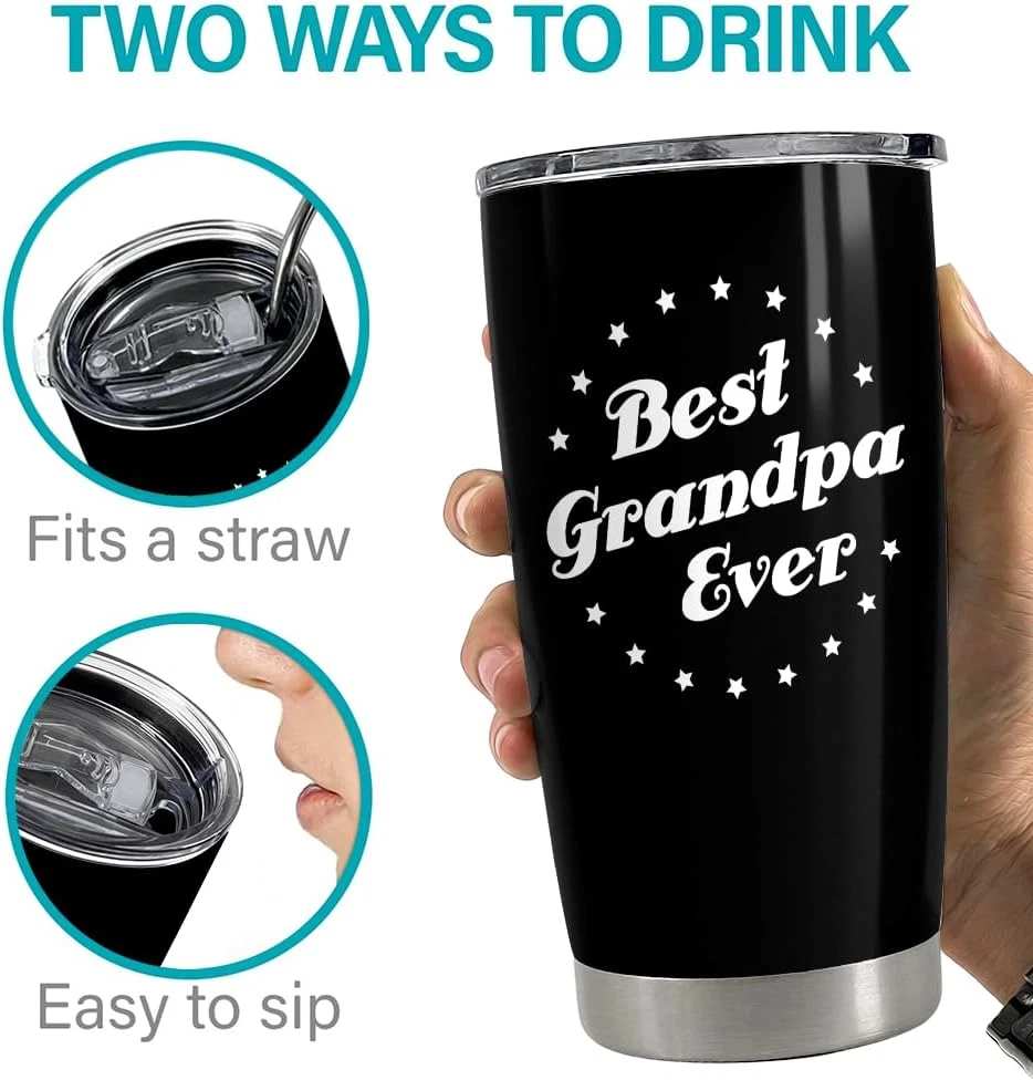 Tumbler Best Grandpa Ever Gift Set for Papa, Grandfather - 20Oz Insulated Travel