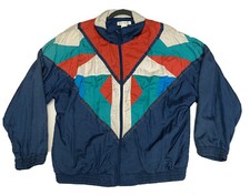 Vtg 80s SUNTERRA Bright Geometric Windbreaker Track Suit JACKET Nylon Size L