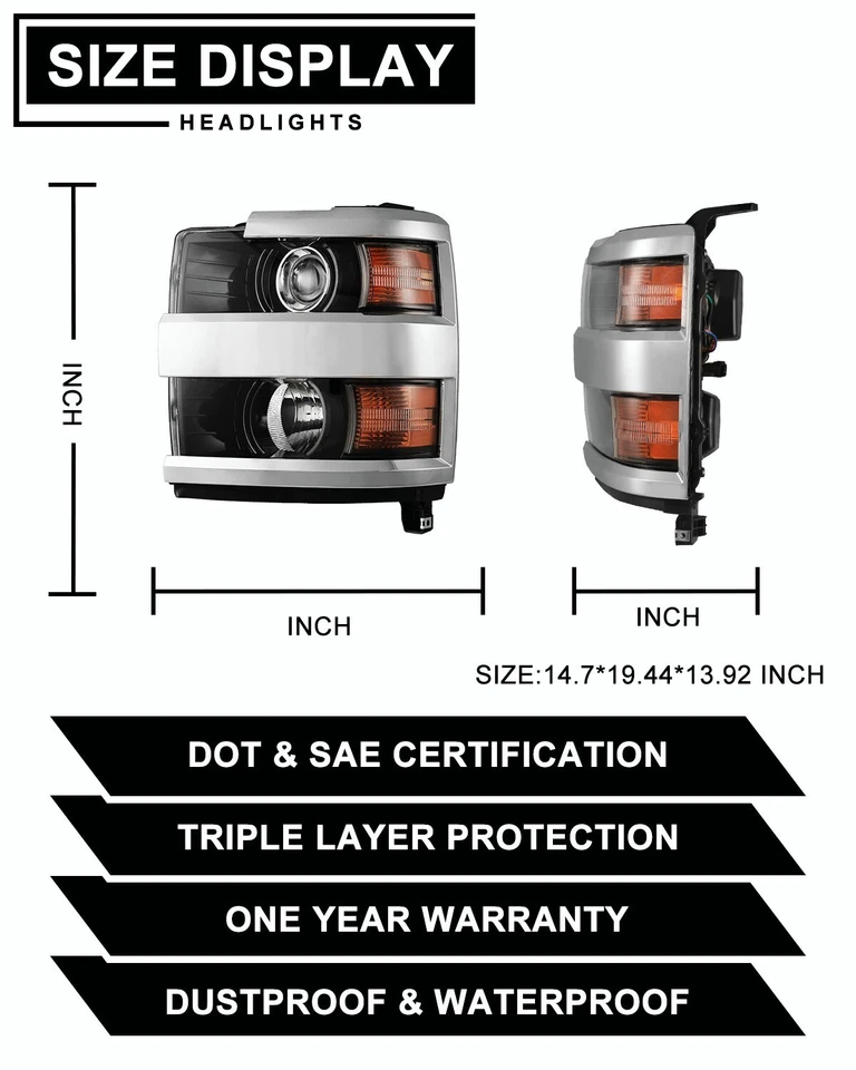 Par de faros delanteros cromados con bombilla para Chevy Silverado 2500HD 3500HD 2015-2019 Foto 4 de 4