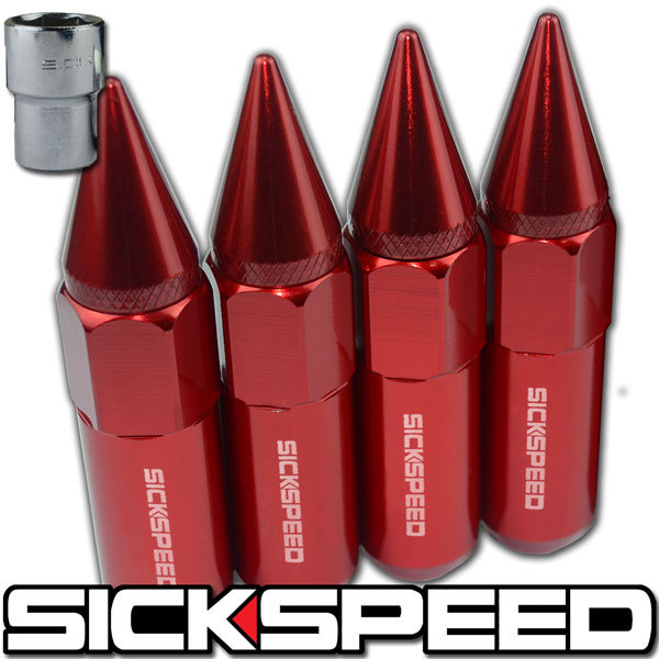 SICKSPEED 4 PC RED SPIKED ALUMINUM 60MM LOCKING LUG NUTS WHEEL