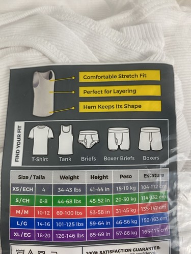 Fruit of the Loom Tank Top Undershirt Boys' White Cotton Size XL 18-20 6 Pack - Picture 4 of 8