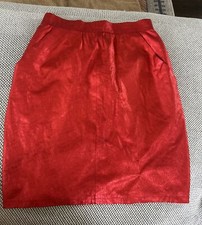 Vintage MARIO VALENTINO Red Metallic Leather Pencil Skirt Made in Italy Size S