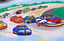 Race Track Cars Speedway Racing VIP Cranston Cotton Fabric 44x60