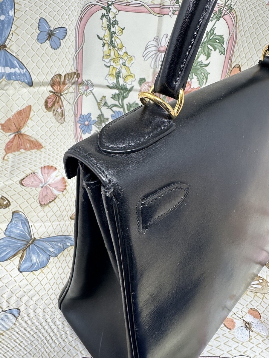 HERMES KELLY II RETOURNE 28 VEAU BOX BLACK WITH SHOULDER HERMES KELLY II RETOURNE 28 VEAU BOX BLACK WITH SHOULDER