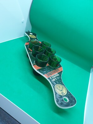 6x Jägermeister geprägte grüne Schnapsgläser & 1 x Cold Brew Kaffee Paddle Board