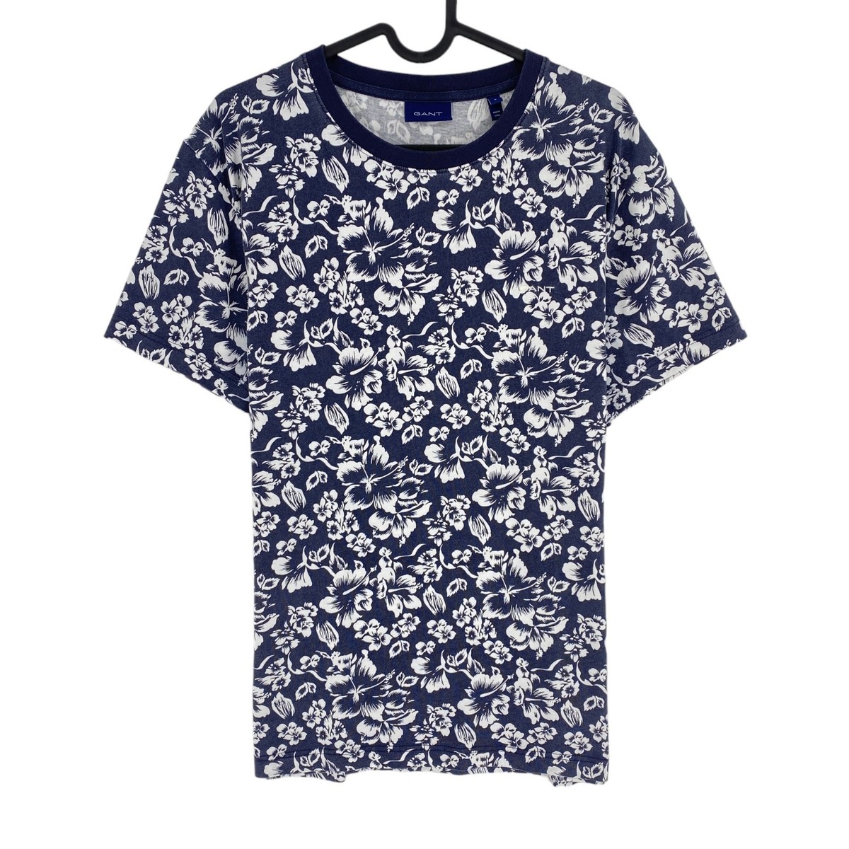 GANT Men Navy Blue Floral Print Crew Neck Short Sleeve T Shirt