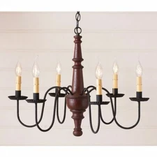 Harrison 6-Arm Plantation Red Wood Primitive Country Colonial Chandelier Light