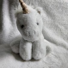 FAO Schwarz White Unicorn Mini Gold Glitter Plush 6" Stuffed Animal