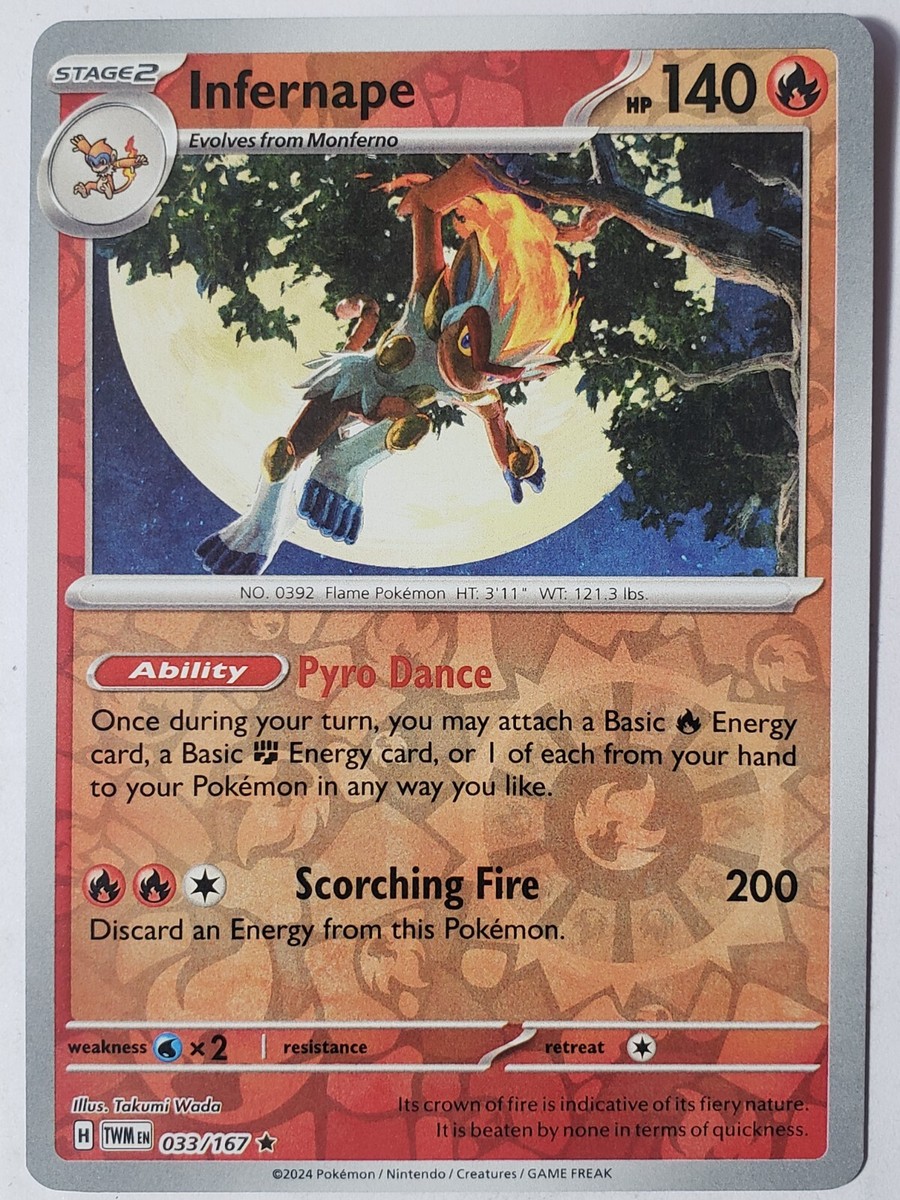 REVERSE HOLO Infernape 033/167 NM / M - Twilight Masquerade Pokemon Card REVERSE HOLO Infernape 033/167 NM / M - Twilight Masquerade Pokemon Card