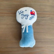 Eden Vintage Rattle It’s a Boy Blue White Plush Train Baby Toy Infant