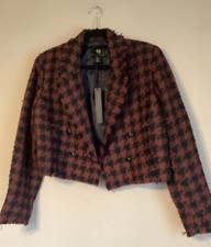House Of Harlow 1960 Black/Rust Houndstooth Tweed Cropped Blazer Women's size L