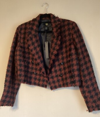 House Of Harlow 1960 Black/Rust Houndstooth Tweed Cropped