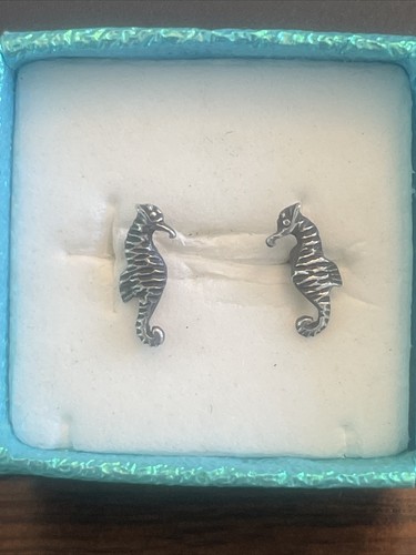 Tiny Vintage Sterling Silver Seahorse Stud Earrings