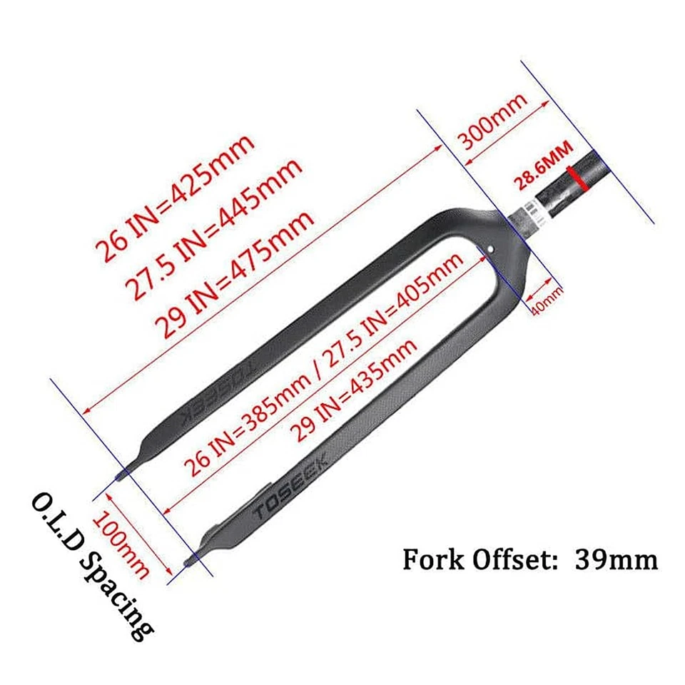 26" TOSEEK 1-1/8" Full Carbon Fiber MTB Fork Disc Brake Rigid Super Light Fork - Image 4 of 4