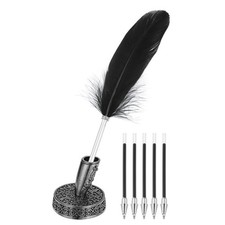 Black Feather Ballpoint Pens, Writing Pens with 5pcs Refill, Black
