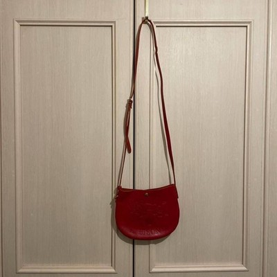 IL BISONTE Leather Shoulder Bag Red Authentic Vermilion Crossbody Women