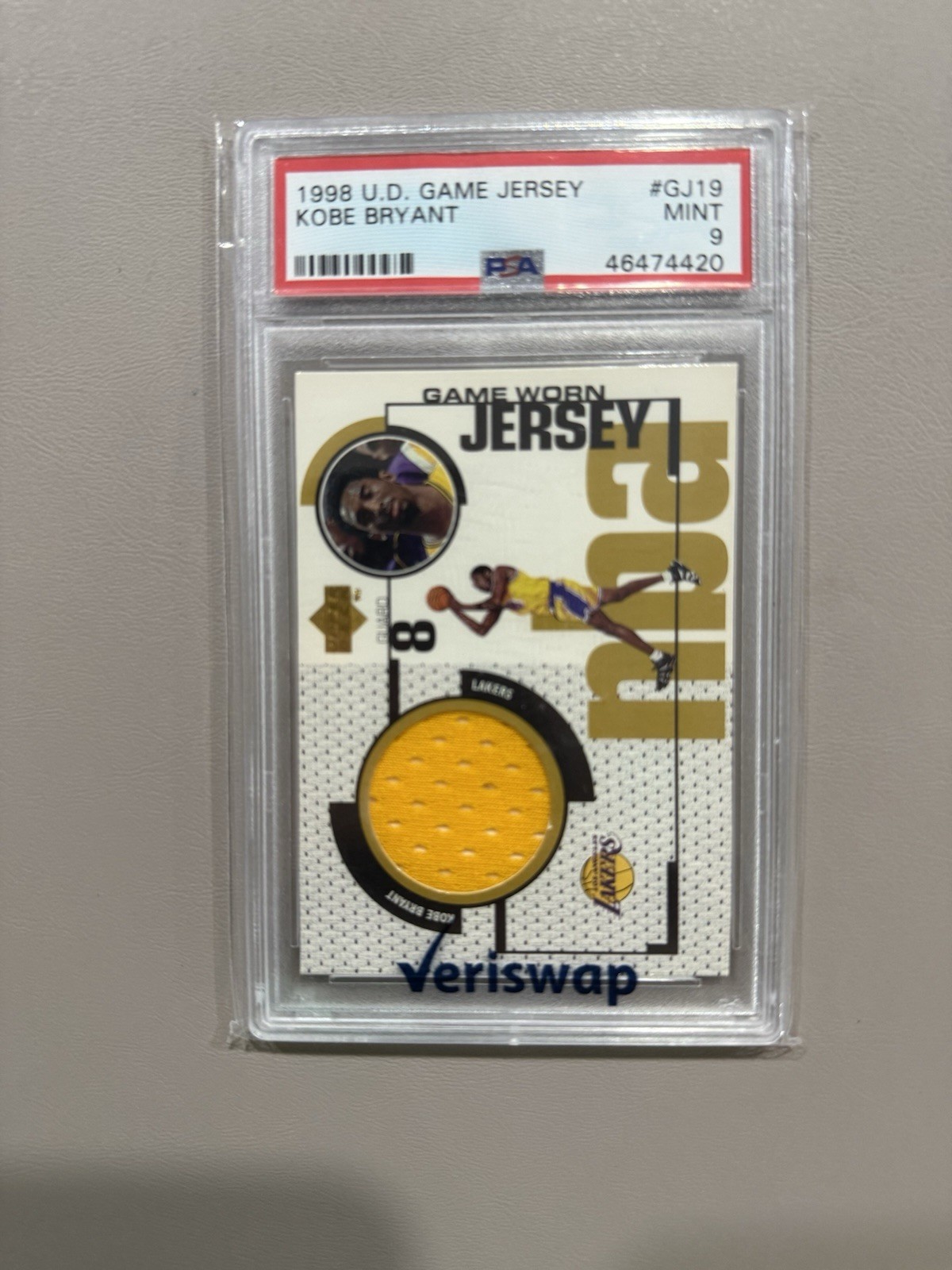 1998 UD Game Jersey Kobe Bryant HOF Game-Worn Patch PSA 9 First Ever Jersey Card view 2
