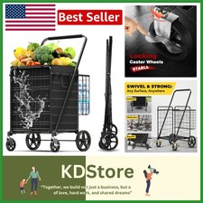 Heavy Duty Grocery Cart with 360 Swivel Wheels - Removable Liner Feature