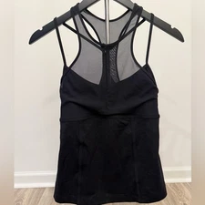 Lululemon Power Y Tank Built-In Bra Black Geometric Mesh Racerback Size 8