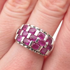 925 Sterling Silver Vintage Real Oval-Cut Ruby Cluster Ring Size 6.75