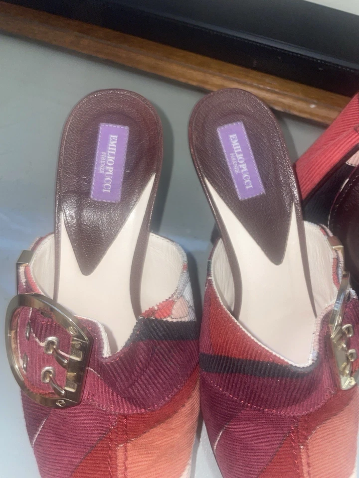 🔥¡Emilio Pucci Mules Tacón Alto Clásico! EU 38 US 7 1/2 Foto 3 de 4
