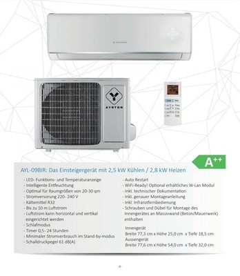 Sinclair Ayrton RAY 2,5KW Klimaanlage  zum kühlen, heizen und entfeuchten