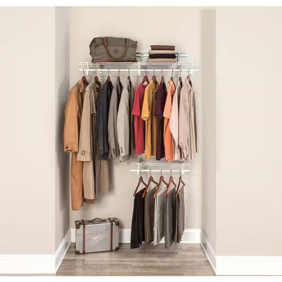 Shelftrack 48 In. W White Reach-In Wall Mount 2-Shelf Wire Closet System Organiz