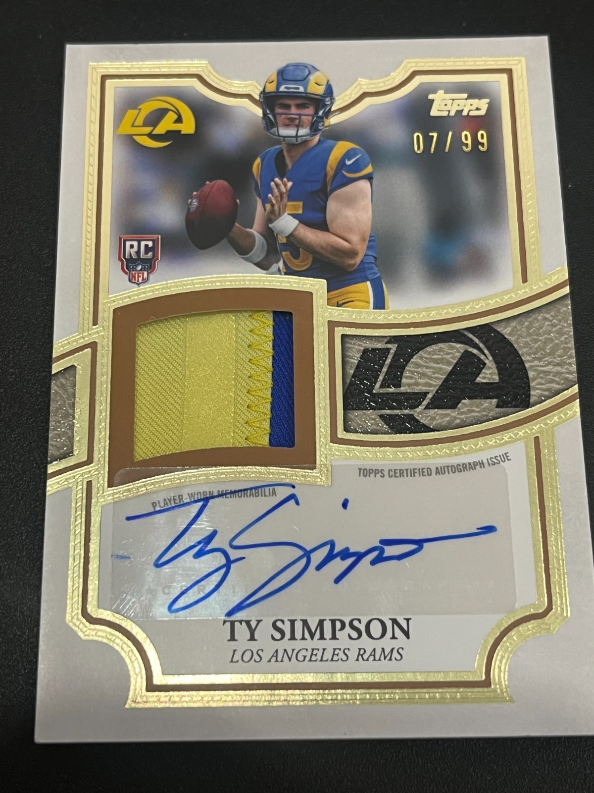 Ty Simpson 2026 Topps Flagship Football RPA Rookie Patch Auto /99 Rams ARP-TS