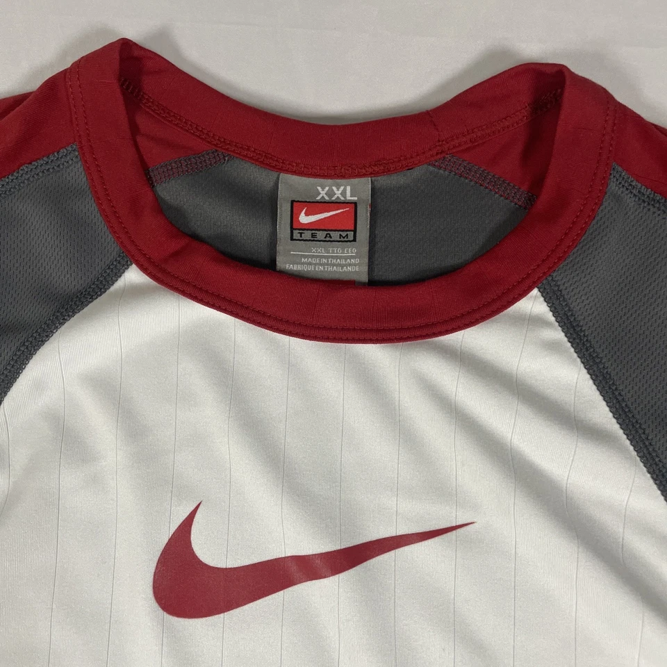Nike Training Shirt Mens XXL Red White NikeFIT Raglan Baseball Jersey Style Top - Image 3 of 4